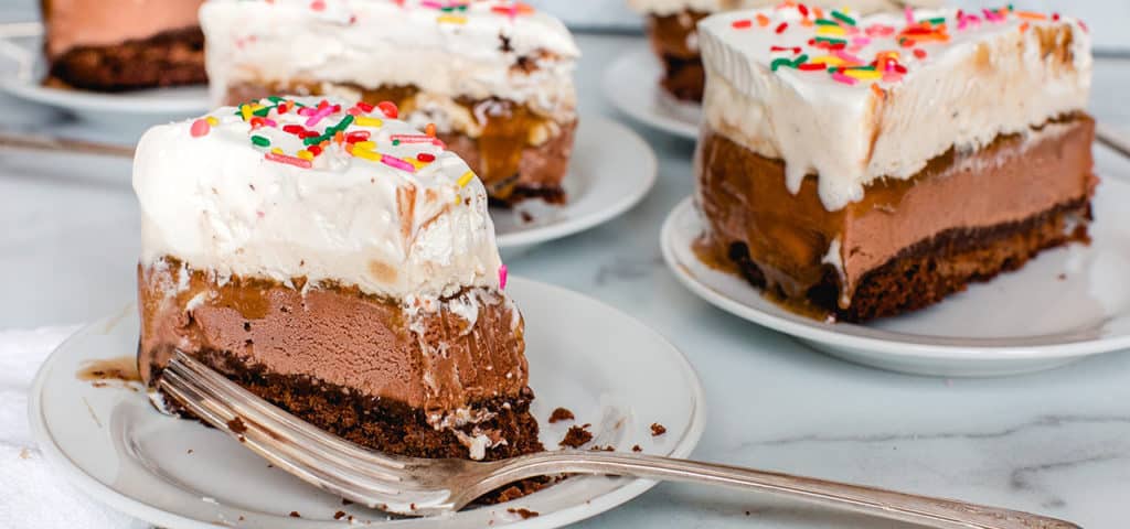 layered ice cream cake slices