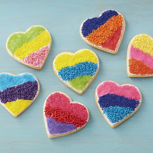Sprinkle-Heart-Cookies Sprinkles color block heart-shaped cookies
