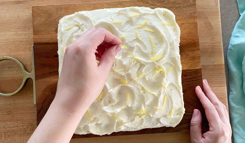 Lemon Cake Step 14- Top with lemon zest top cake with lemon zest