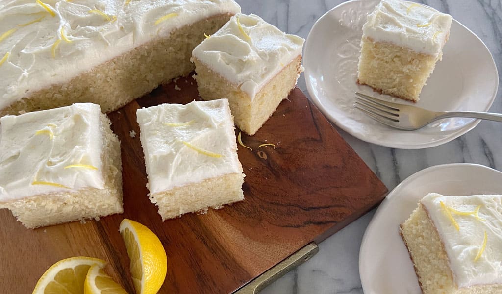 Lemon Cake Step 15- Finished Cake lemon cake cut into squares