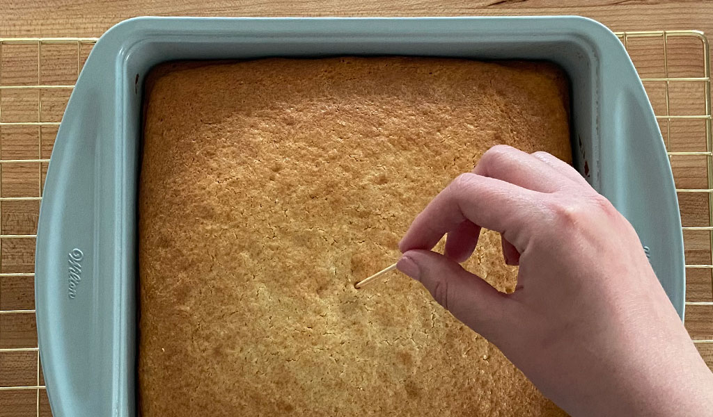 Lemon Cake Step 8- Bake cake check doneness of cake