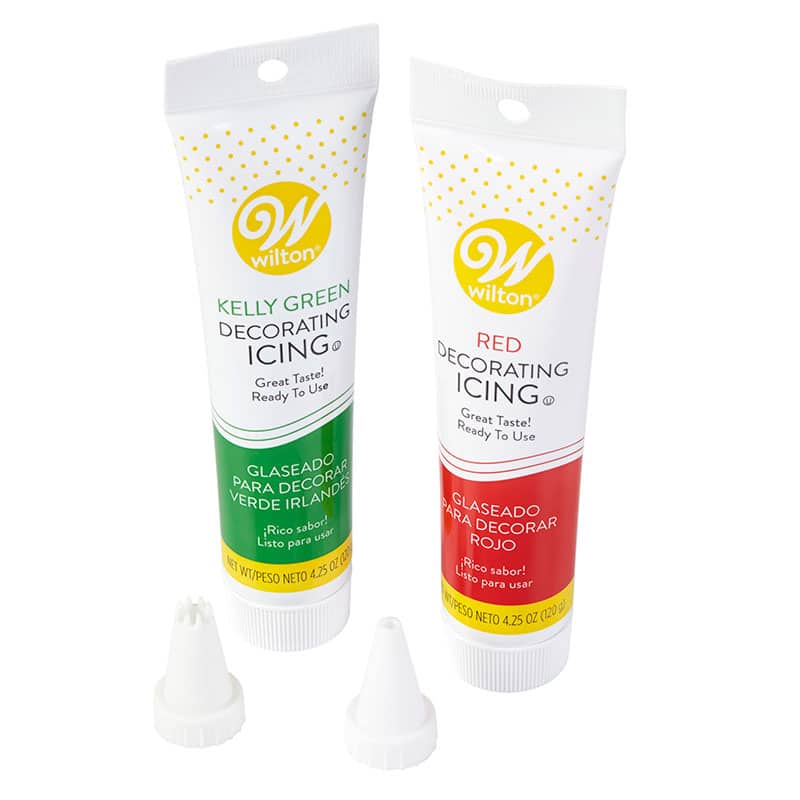 red and green icing tubes