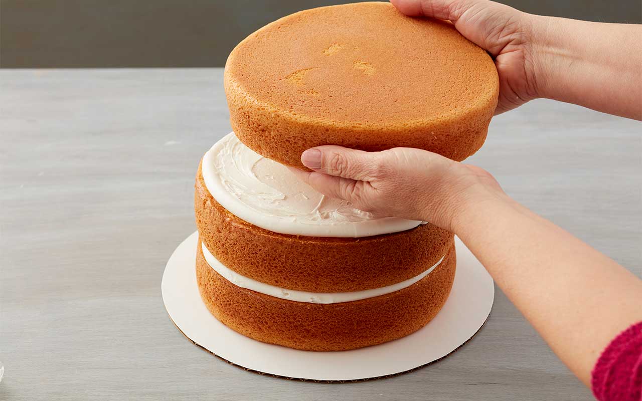stacked yellow cake layers