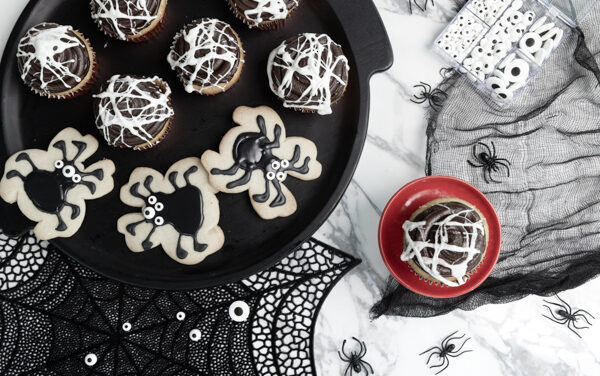 Marshmallow Spider Web Cupcakes with Chocolate Buttercream Frosting